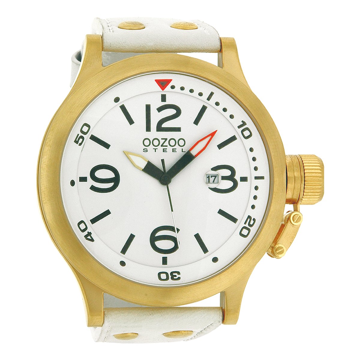 OOZOO Timepieces - Goudkleurige horloge met witte leren band - OS205