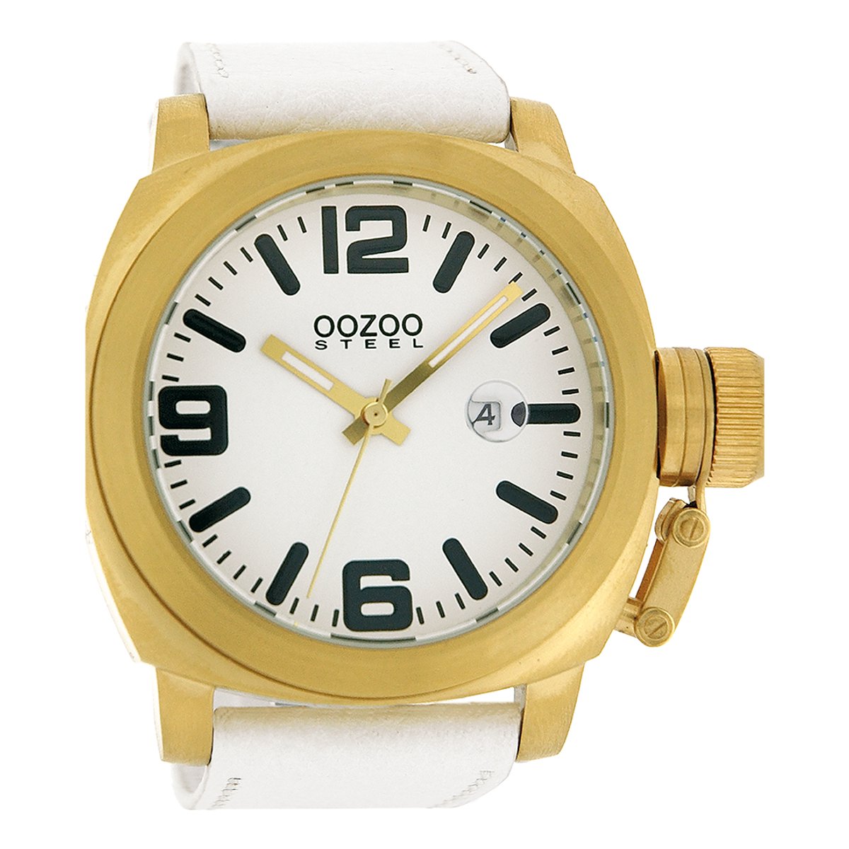 OOZOO Timepieces - Goudkleurige horloge met witte leren band - OS157