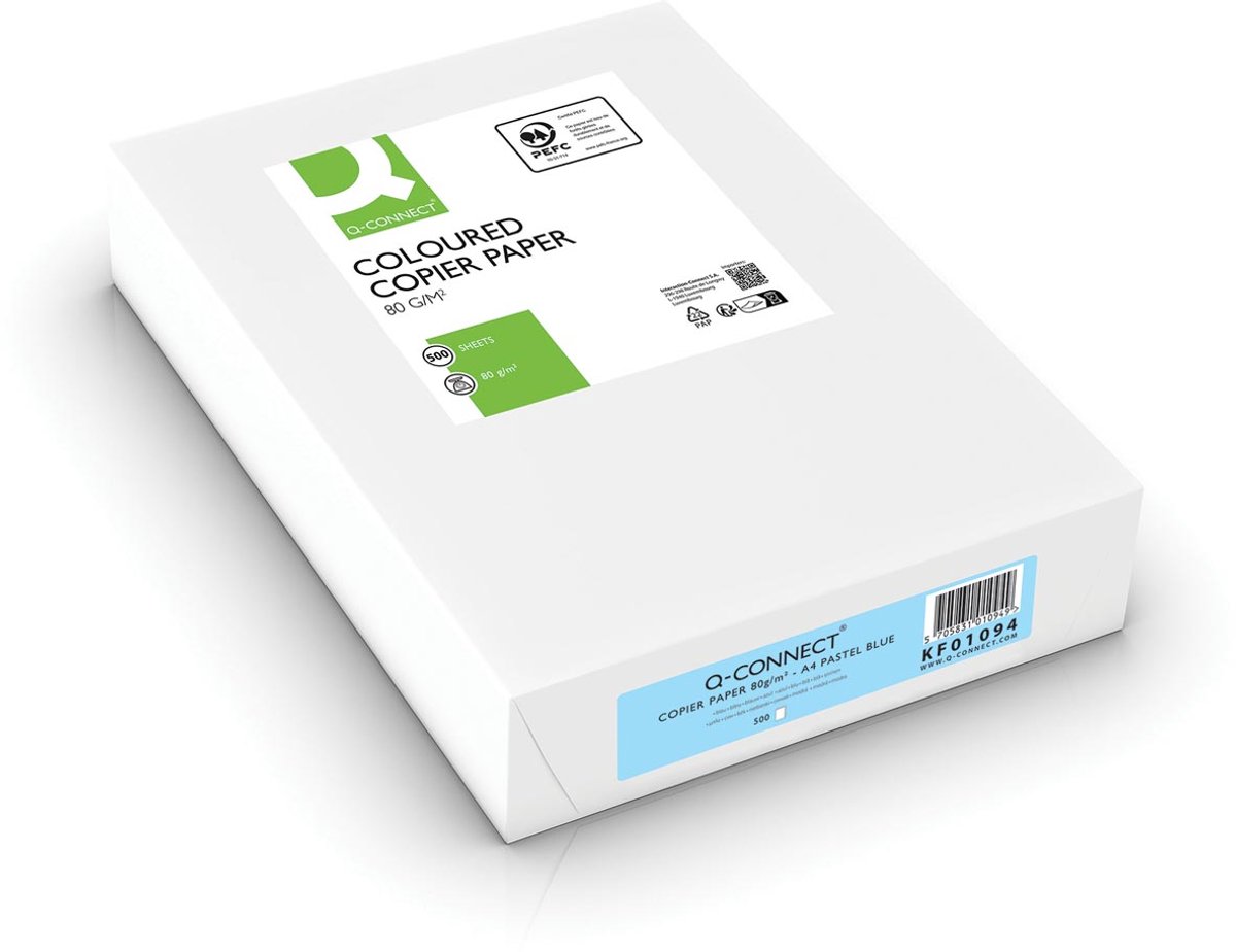 Q-CONNECT gekleurd kopieerpapier | A4 | 80g | pak van 500 vel | lichtblauw