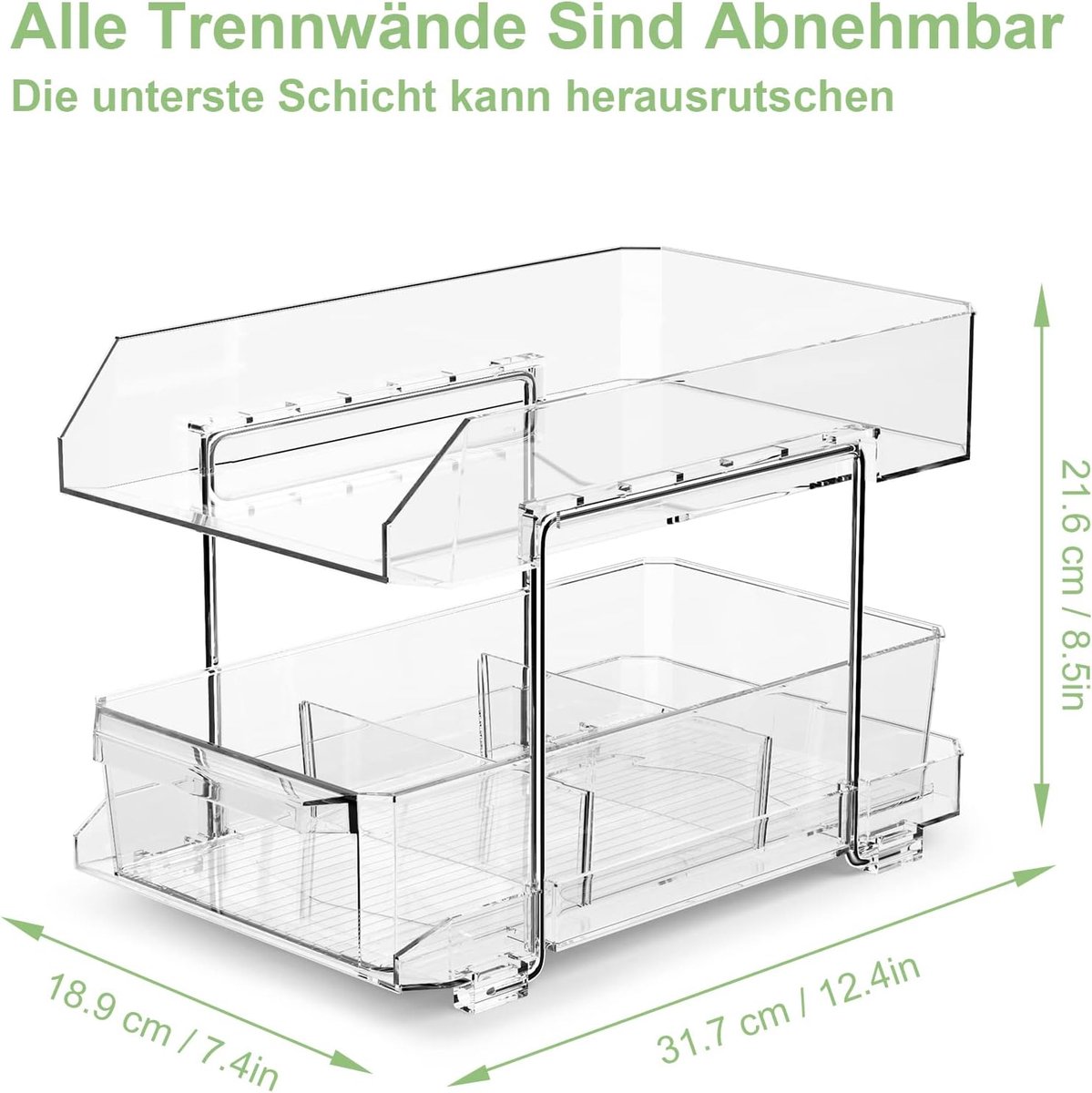 Famanu - Organizer voor kast, keuken, keukenkast, koelkast, onderkast, multifunctioneel, acryl, met schuiflade, keukenrek