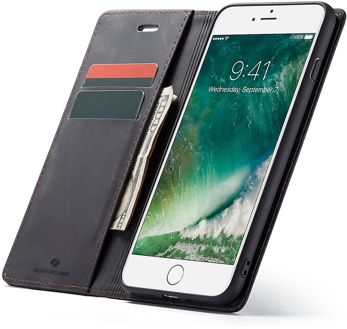Spacecase Case Cover Voor Iphone 6 6S Plus Sc Wallet Zwart