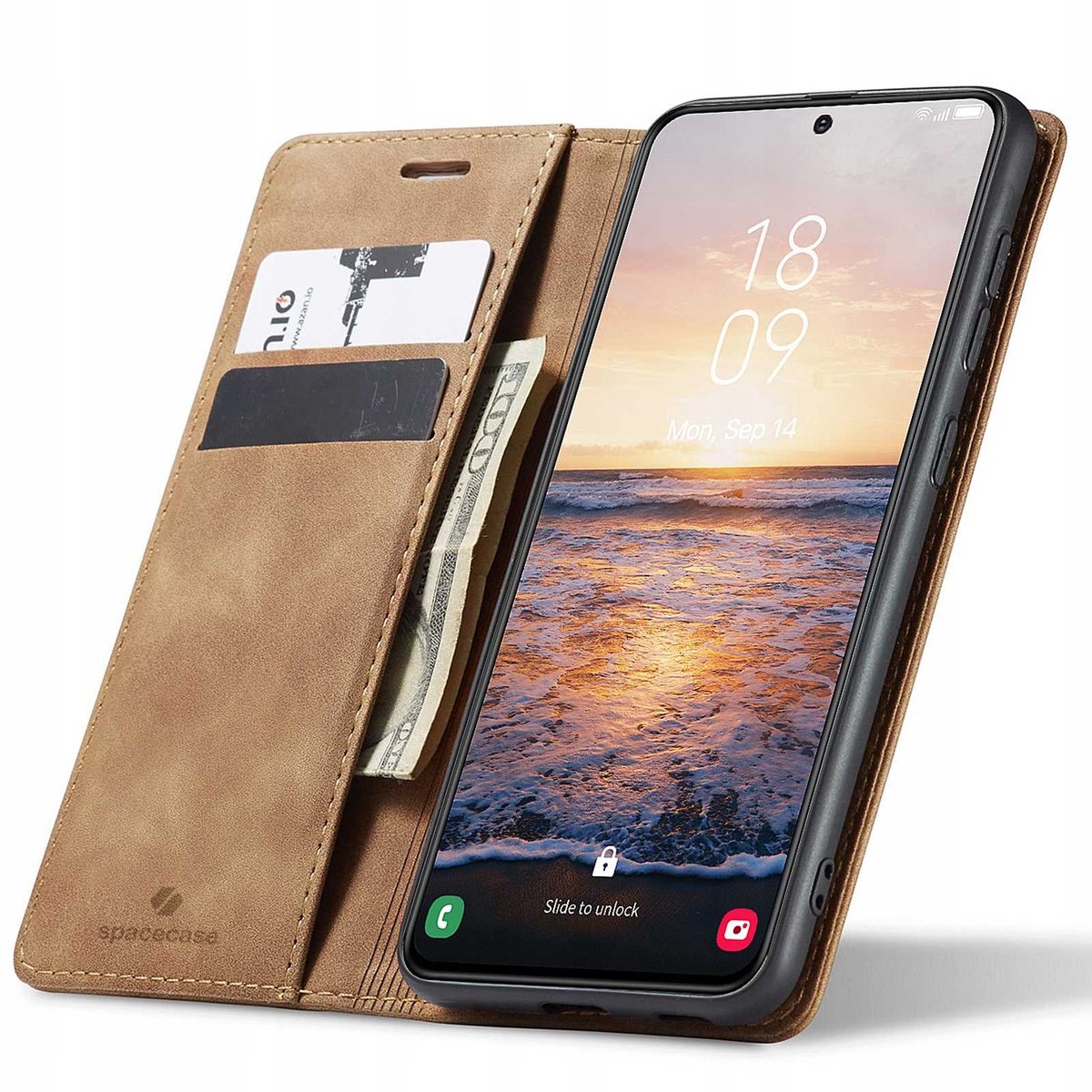 Spacecase Case Portefeuille Galaxy S23+ Lichtbruin Telefooncover