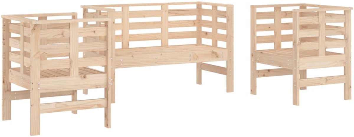 The Living Store 3-delige Loungeset massief grenenhout - Tuinmeubles - Lounge Set - Grenenhouten Meubel - Buitendecoratie - Tuinbank