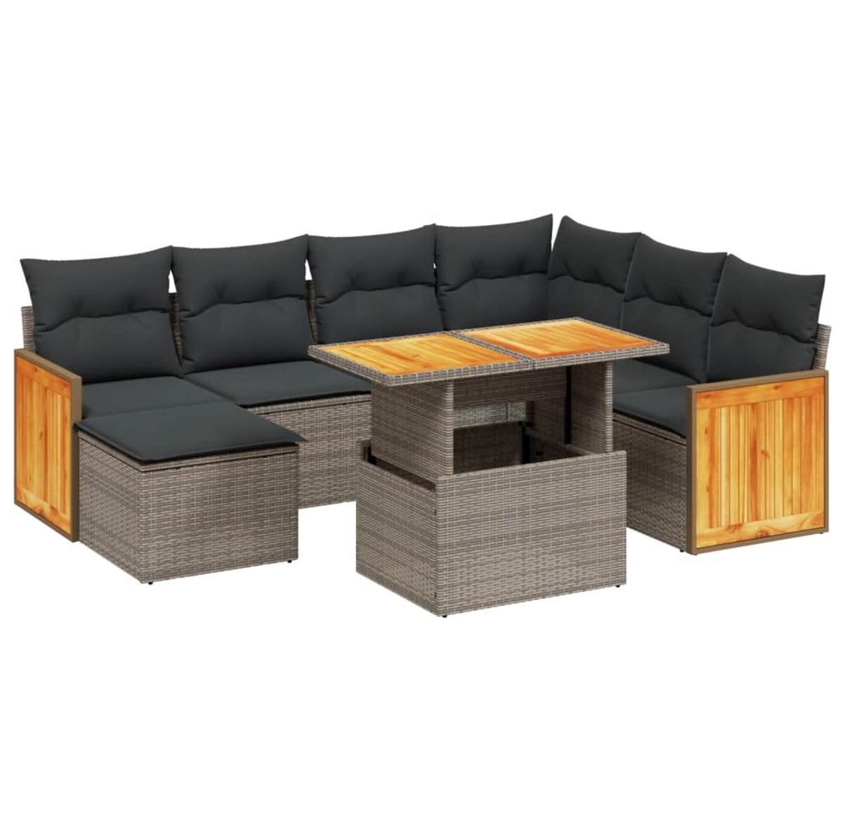 The Living Store 8-delige Loungeset met kussens poly rattan grijs