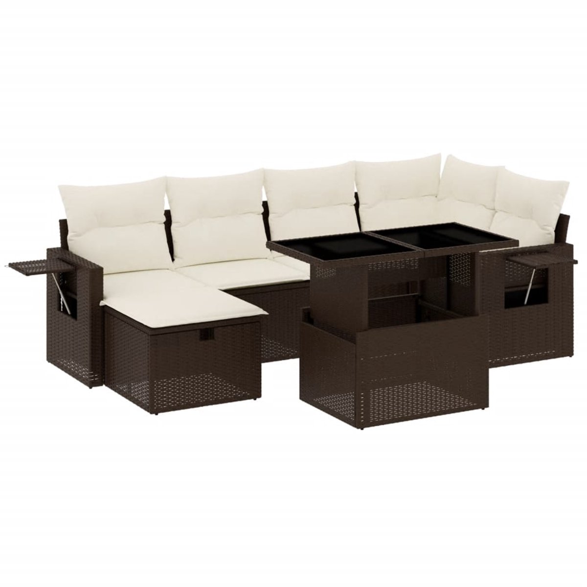 The Living Store 7-delige Loungeset met kussens poly rattan bruin - Loungeset - Tuinlounge - Lounge Set - Buitendiner - Outdoor Furniture