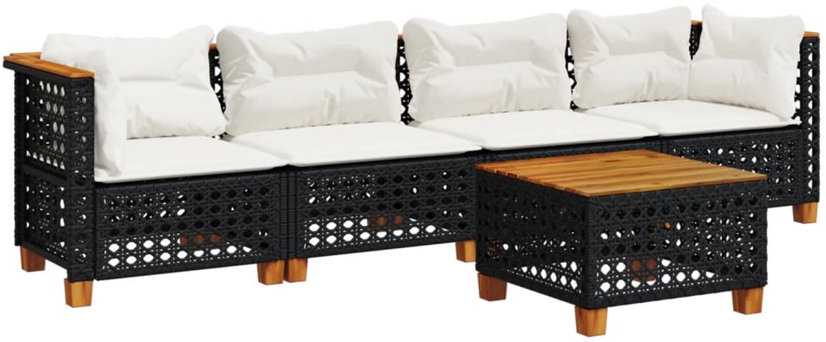 The Living Store 5-delige Loungeset met kussens poly rattan zwart - Loungeset - Lounge Set - Buitendecoratie - Tuinlounge - Tuinmeubels The Living Store 5-delige Loungeset met kussens poly rattan zwart - Loungeset - Lounge Set - Buitendecoratie - Tuinlounge - Tuinmeubels - Image 1