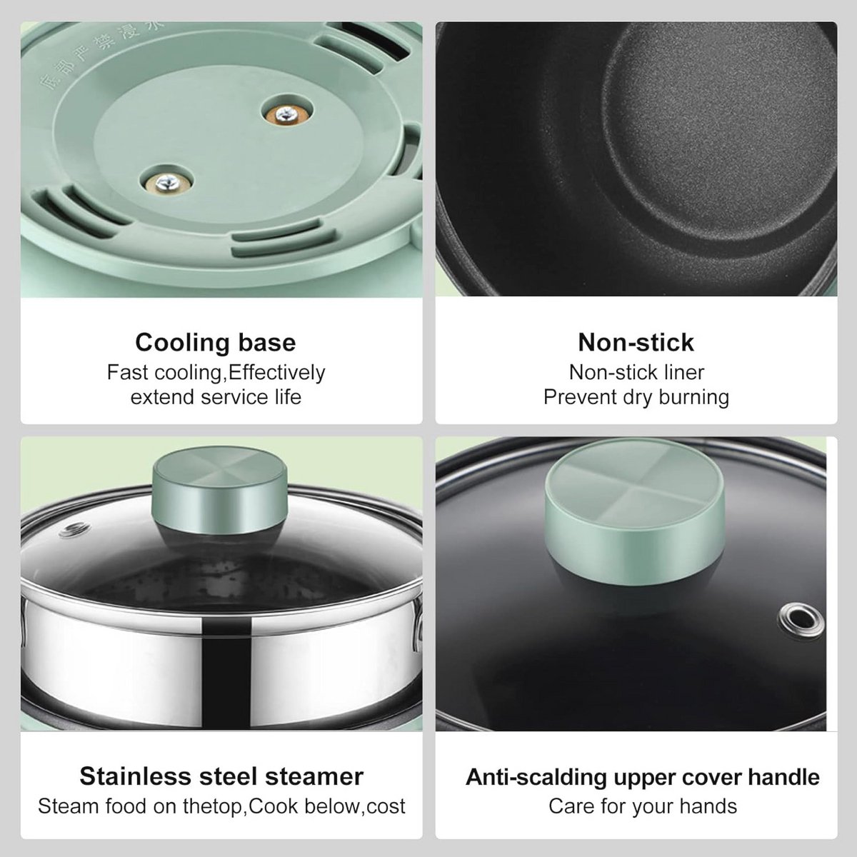 Rijstkoker, Elektrische Kookpot Multifunciton Mini Koekenpan Draagbare Elektrische Hot Pot Stoofpot Kookpot met Stoommand Snel Koken Noedelkoker voor Kantoor Reizen (02