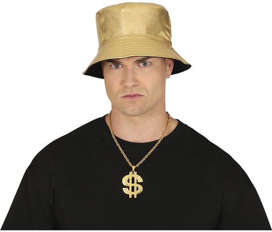 Fiestas Guirca Carnaval verkleed gangster ketting - metaal - goud - pooier - dollarteken - foute party