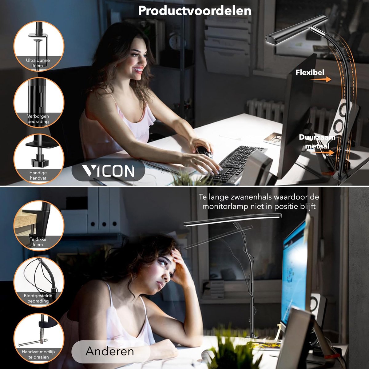 Vicon Bureaulamp LED Dimbaar - 3 Kleuren licht thumbnail 3