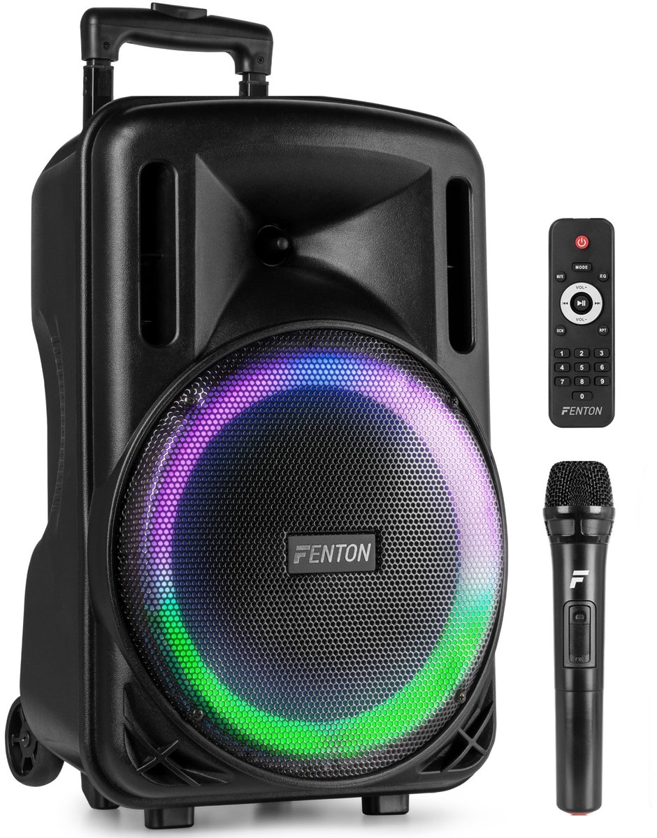 Speaker Bluetooth - Fenton FT12LED MK2 karaoke box met LED’s, accu en microfoon - Voor huisfeestjes
