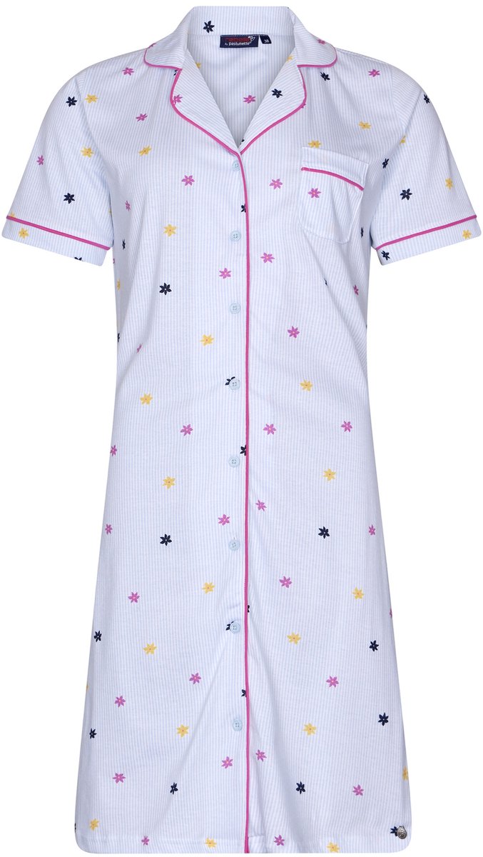 Rebelle Dames Nachthemd Rebelle - Relax - Bio Katoen - Doorknoop blauw