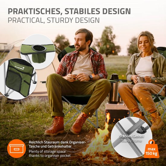 Opvouwbare campingstoel tot 150 kg Khaki met bekerhouder incl. draagtas HAUKI — afbeelding 2