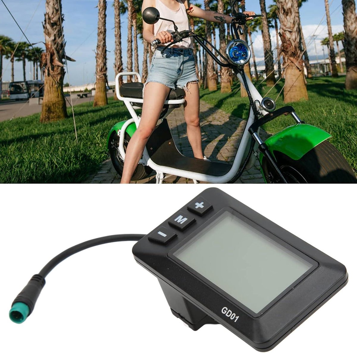 Zilimontt Elektrische fiets LCD-display, 24V 36V 48V E-bike display meter bedieningspaneel met 6 pins interfacekabel, zwart, voor stuur ongeveer 22,2 mm / 0,87 inch