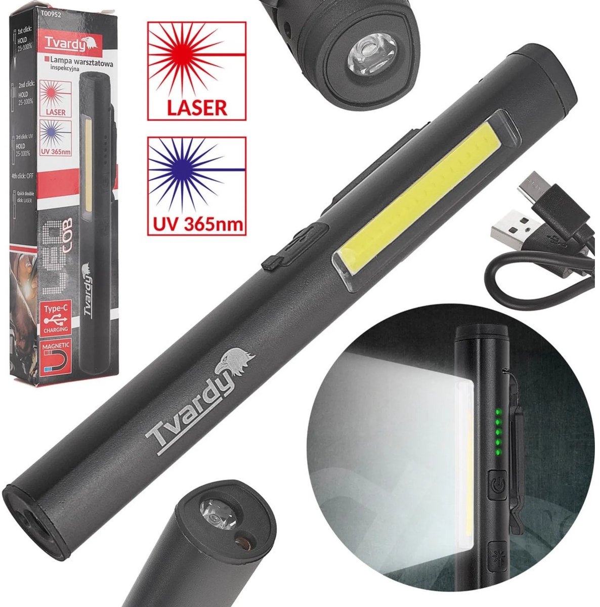 Tvardy Workshop lamp - magnetisch - LED & UV licht - 5W + 3W - 400lm - IP44