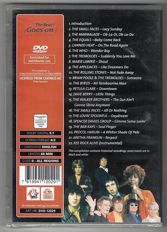 DVD • The Beat Goes On - MUZIEK videoclips • The Small Faces • The Who • The Rolling Stones • Procul Harum • Canned Heat • The Equals