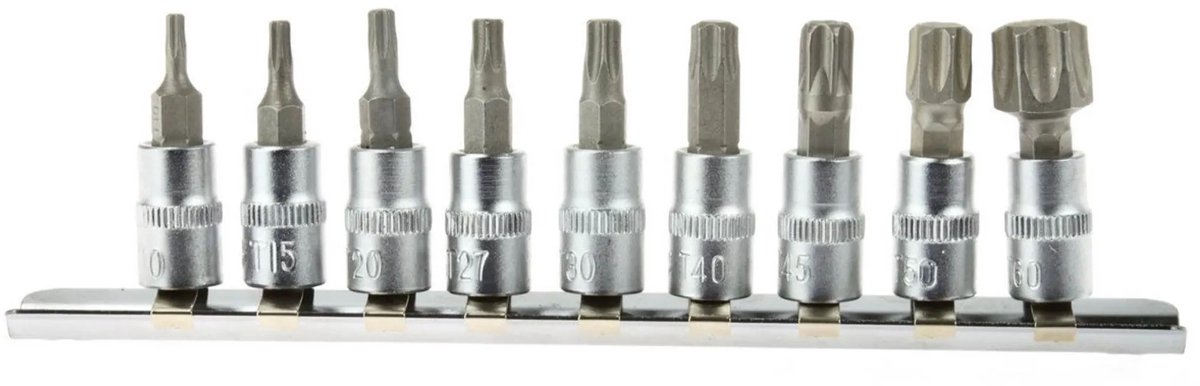 GEKO 9-delige Torx Dopsleutelset - CrV Staal - T10-T60 - Inclusief RVS Rail