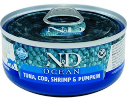 Farmina N&D Kat Ocean Tonijn, Kabeljauw, Garnalen & Pompoen Adult 80 gram