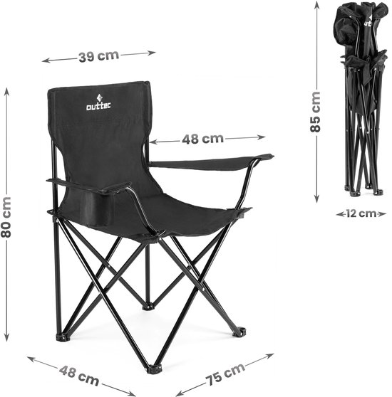 Chaise Camping Pliante Haute Inclinable Outtec - Porte-gobelet, Support 130 Kg - Avec Sac De Transport