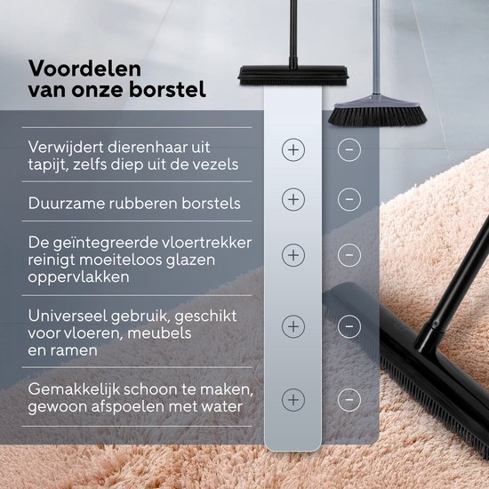 Bene Vivere® 2-in-1 Rubberen Bezem - Met Ramenwasser - Multifunctioneel - Vloertrekker met steel - Bezem met Rubberen borstel en Raamwisser - Vloerwisser badkamer - Vangt Katten en Hondenharen — afbeelding 5