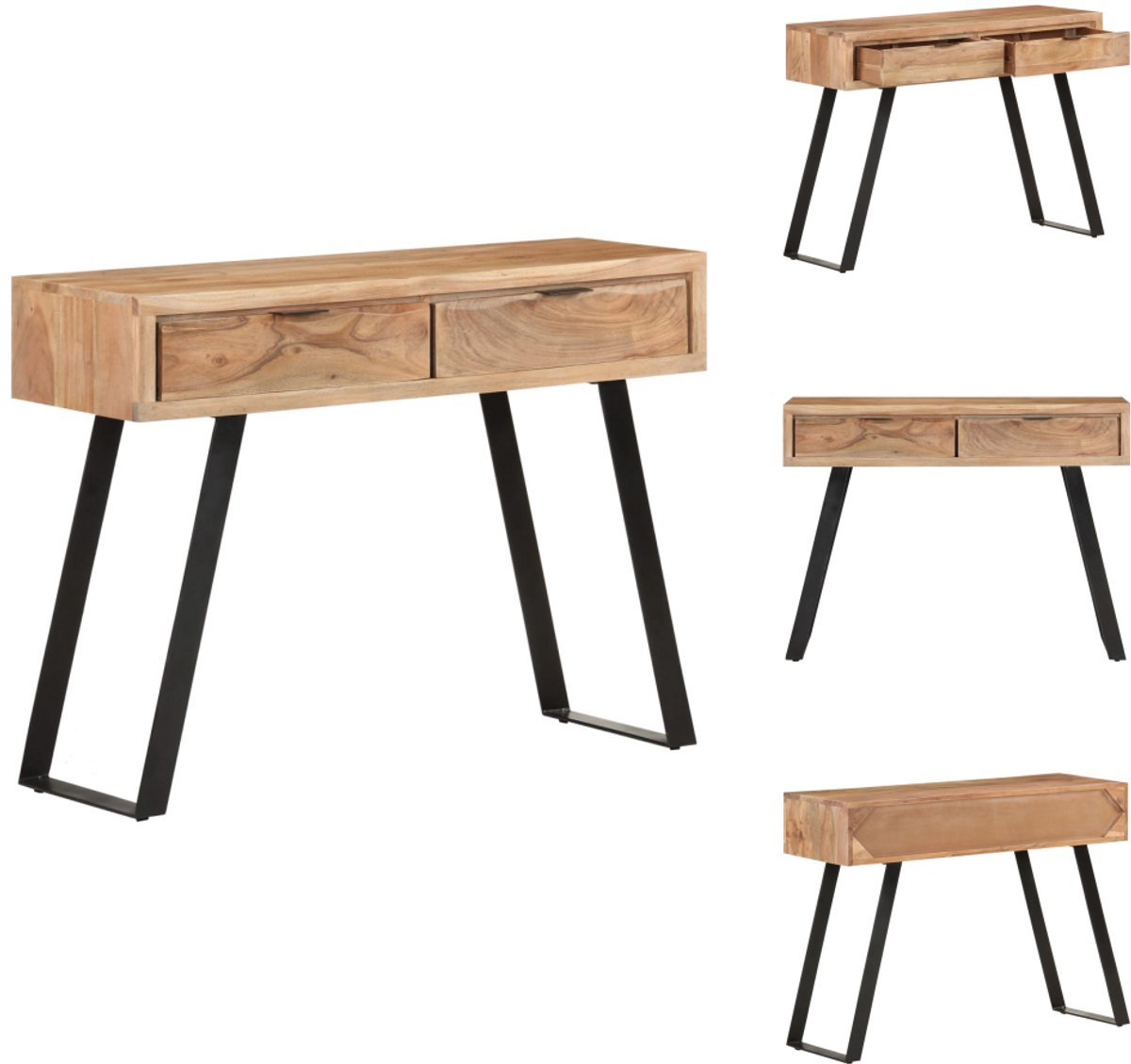 vidaXL Wandtafel - met - natuurlijke - rand - 100x35x76 - cm - massief - acaciahout Bruin