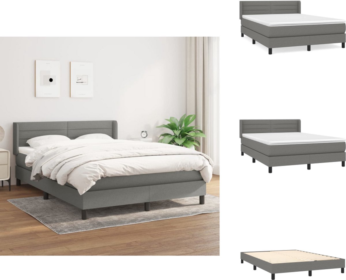 vidaXL Boxspring - Boxsprings - Bed - Slaapmeubel - Boxspring met matras stof donkergrijs 140x190 cm