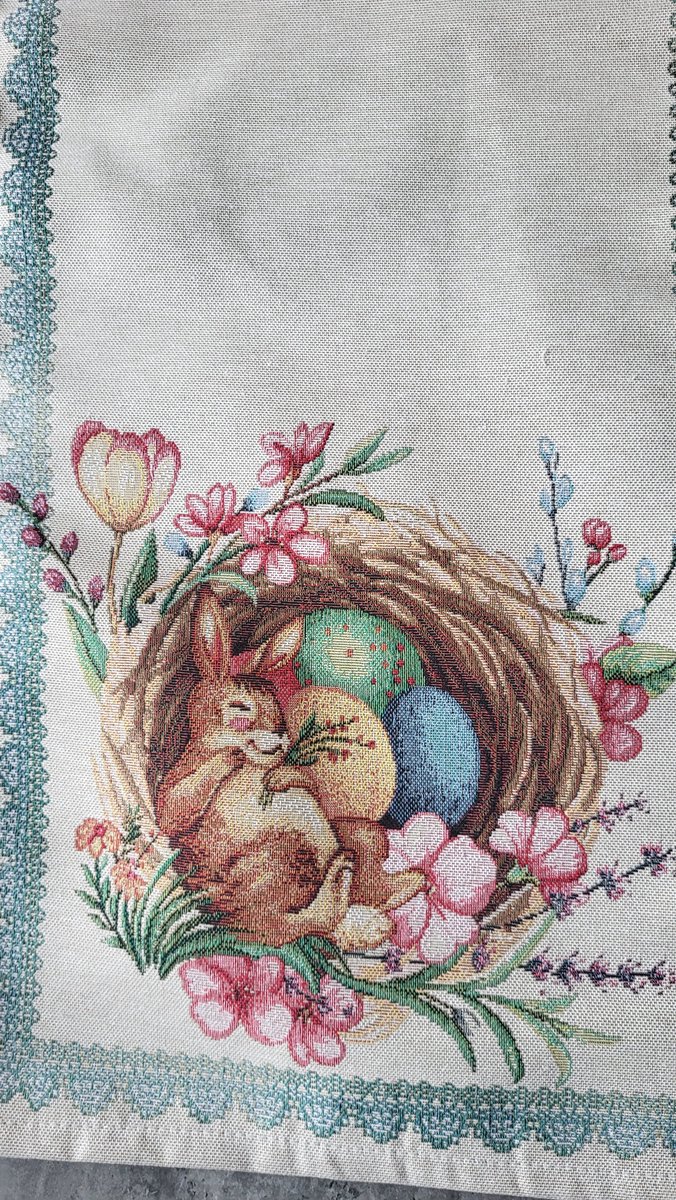 Tafelloper Gobelinstof Pasen Easter Bunny Nest with Eggs blauw 100*40cm