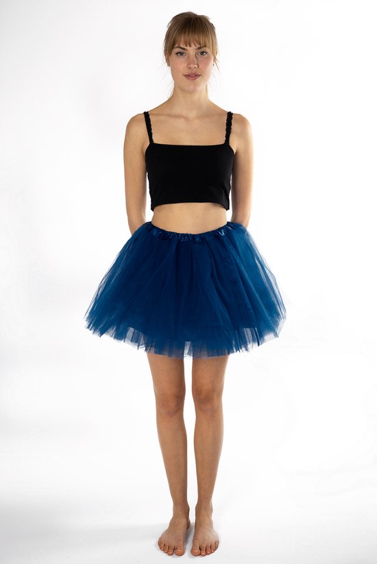 Jupe Tutu en Tulle Bleu Foncé KIMU® - Taille L XL XXL - Jupe Jupon Bleu Rok Femme - Jupe Jupon Tulle Femme Carnaval Fée Schtroumpf