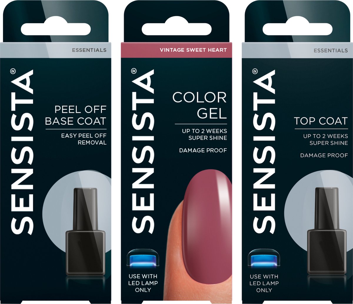 Sensista Perfect Mani Set – 3 stuks – Peel Off Base Coat + Top Coat + Vintage Sweet Heart – Gellak Voordeelset – Gel Nagellak voor LED-lamp