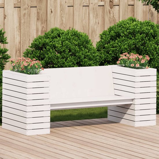 Bankje met plantenbakken 184,5x39,5x56,5 cm grenenhout wit