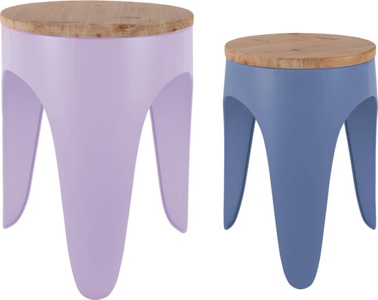 Leitmotiv - Set de tabourets Double Funky - Violet doux et bleu classique