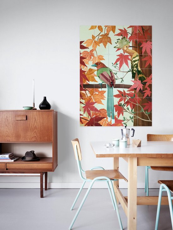 IXXI Birds of Autumn, Goed Blauw - 60 x 80 cm - Gratis ophangtool - Grote wanddecoratie en posters - Speels, Illustraties, Digitale Kunst, Woonkamer