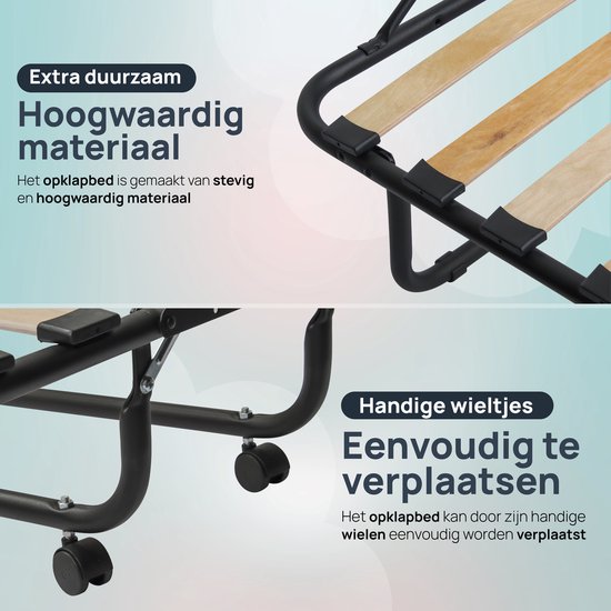 Troonz® Opklapbed One Deluxe 90x200 cm – Logeerbed | Eenpersoonsbed | Vouwbed met Matras & Lattenbodem | Incl. Beschermhoes