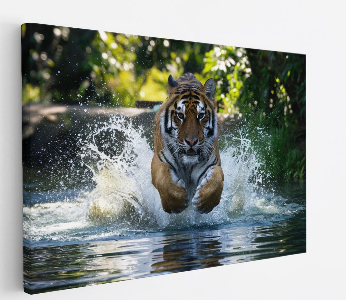 Saammp Canvas Schilderij - Tijger in het water - Natuur - Dieren - 45x30 - Foto op canvas - Wanddecoratie - muurdecoratie Woonkamer - Slaapkamer decoratie - Canvas Print Multicolor
