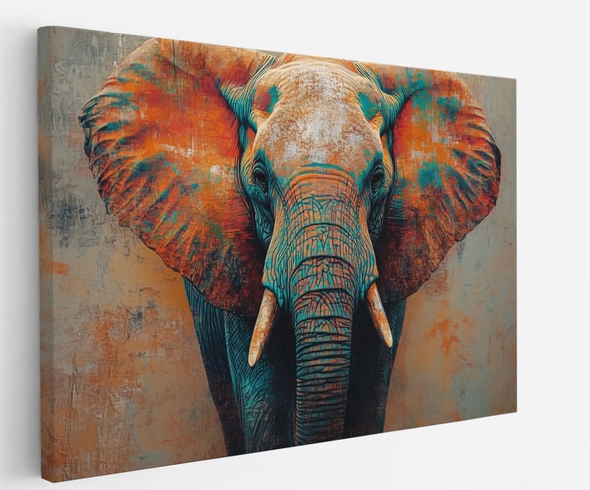 Saammp Canvas Schilderij - Abstract - Olifant - Dieren - 45x30 - Foto op canvas - Wanddecoratie - muurdecoratie Woonkamer - Slaapkamer decoratie - Canvas Print Multicolor