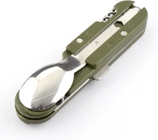 Spork - Opvouwbaar Bestek - Noodpakket - Zakmes - Legergroen — afbeelding 4