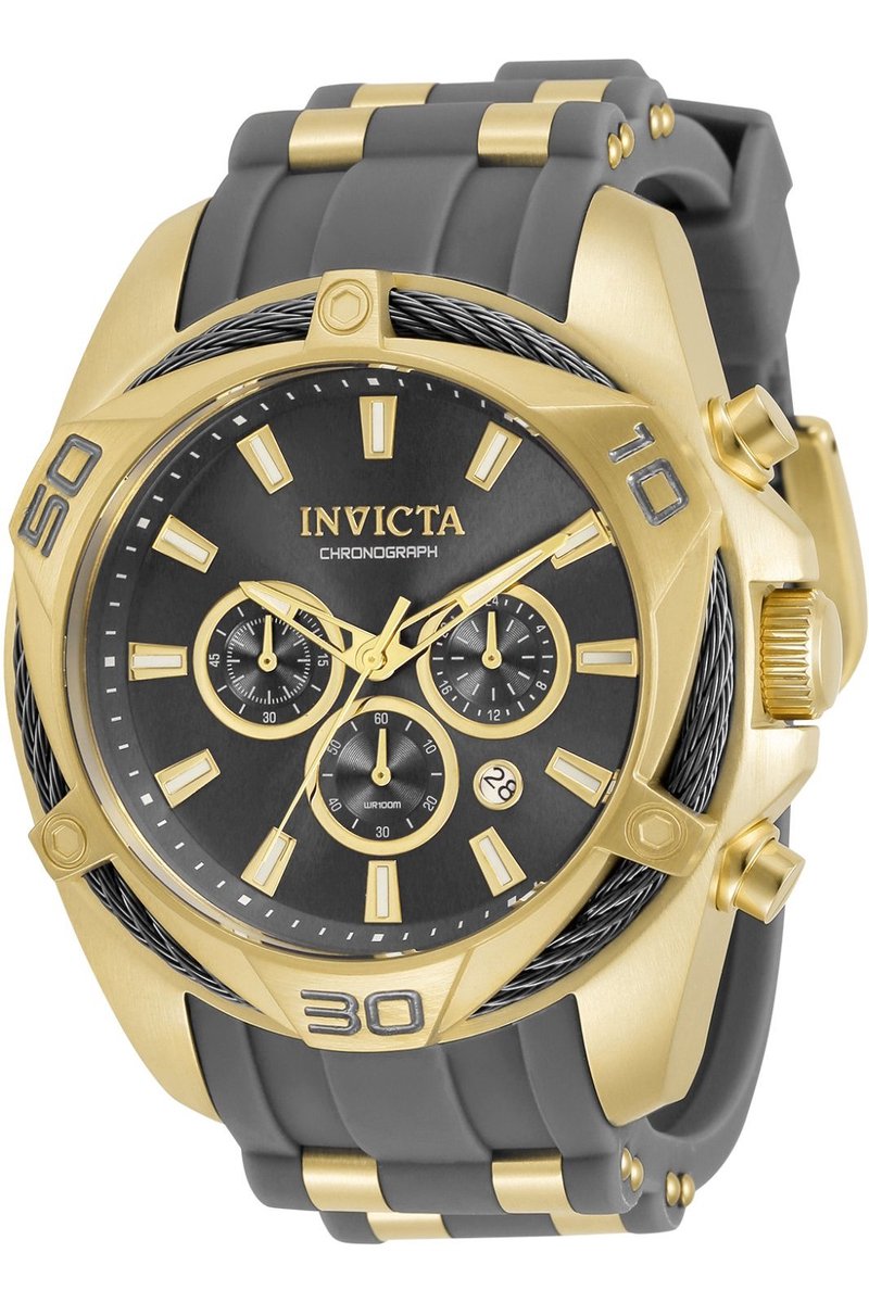 Invicta Bolt 34140 Heren Horloge - Waterdicht - Analoog - Quartz Uurwerk - Roestvrij Staal met grijze Wijzerplaat - 50mm