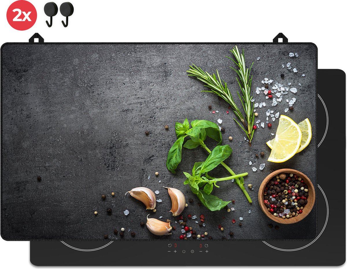 KitchyMist Inductie Beschermer 83x52 cm - Kruiden en Specerijen Limoen - Kookplaat Beschermer - Afdekplaat voor Kookplaat - Inductie Mat - Spatscherm Achterwand Keuken