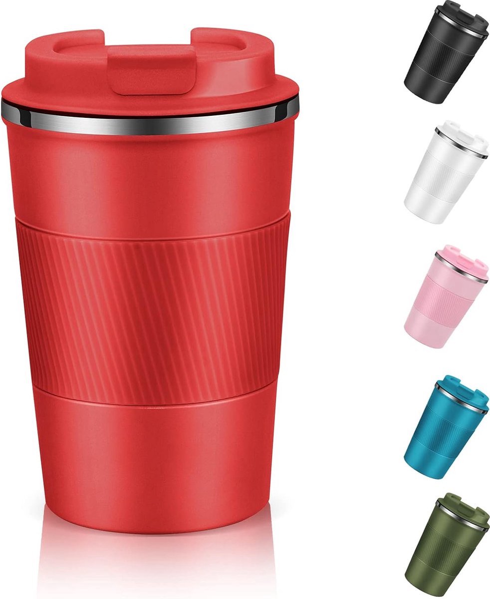 IBBO Shop® - Koffiebeker To Go - Thermosbeker - Theebeker - Reisbeker - Lekvrij - 510 ML - Travel Mug - RVS 304 - vaderdag cadeau - geslaagd cadeaus - Rood