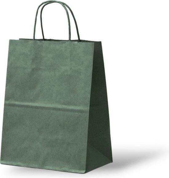 Sac fourre-tout en papier vert armée avec poignées.