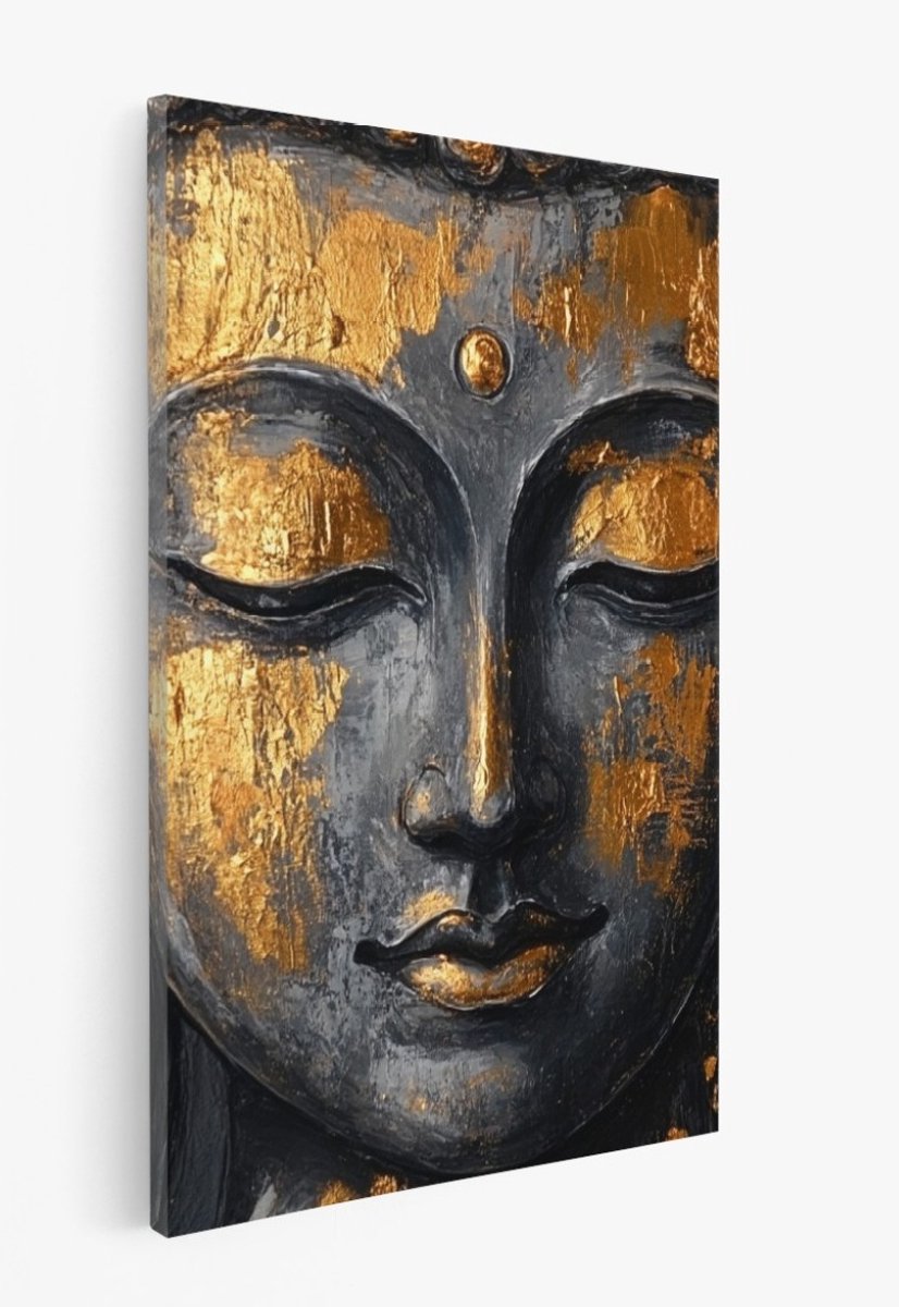 Saammp Canvas Schilderij - Boeddha - Zwart - Goud - Abstract - 100x150 - Foto op canvas - Wanddecoratie - Muurdecoratie Woonkamer - Canvas schilderijen Multicolor