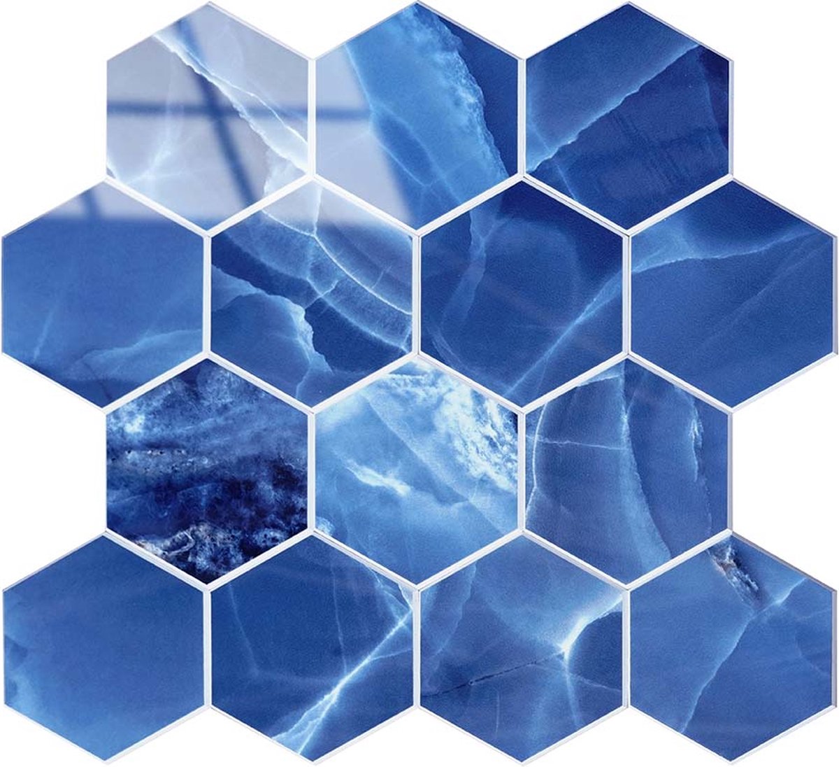 Zelfklevende Mozaïek Steenstrip Hoogglans Hexagon Onyx Blauw