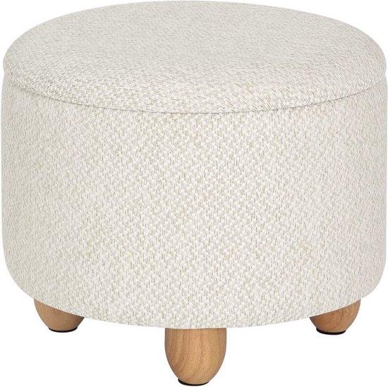 Pouf Rond Bolt Edge - Crème - Tissu - Avec espace de rangement - 39x39x33cm