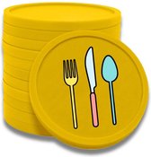 CombiCraft couverts fourchette, couteau, cuillère pièces de consommation jaune - Ø29mm imprimé sur une face - 100 pièces