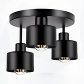 WoonWonder Zwart Industriel - 3 x max. 60 Watt (E27) - Prêt à accrocher - Plafonnier Salon, Chambre d'enfant, Chambre à coucher - excl. source de lumière