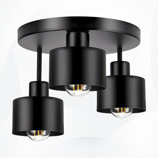 WoonWonder Industrieel Zwart - 3 x max. 60 Watt (E27) - Hangklaar - Plafonnière Woonkamer, Kinderkamer, Slaapkamer - excl. lichtbron