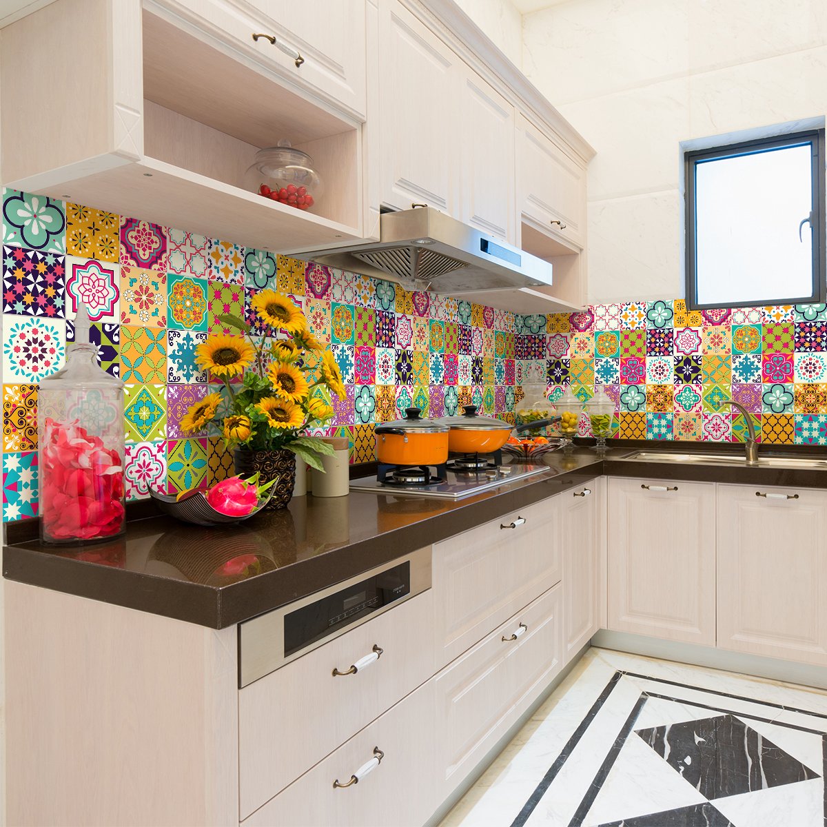 Ambiance Sticker Zelfklevende tegelmuurstickers voor keuken en badkamer - 60 Azulejos Adamari tegelstickers - 60 stickers 20x20cm Multi color