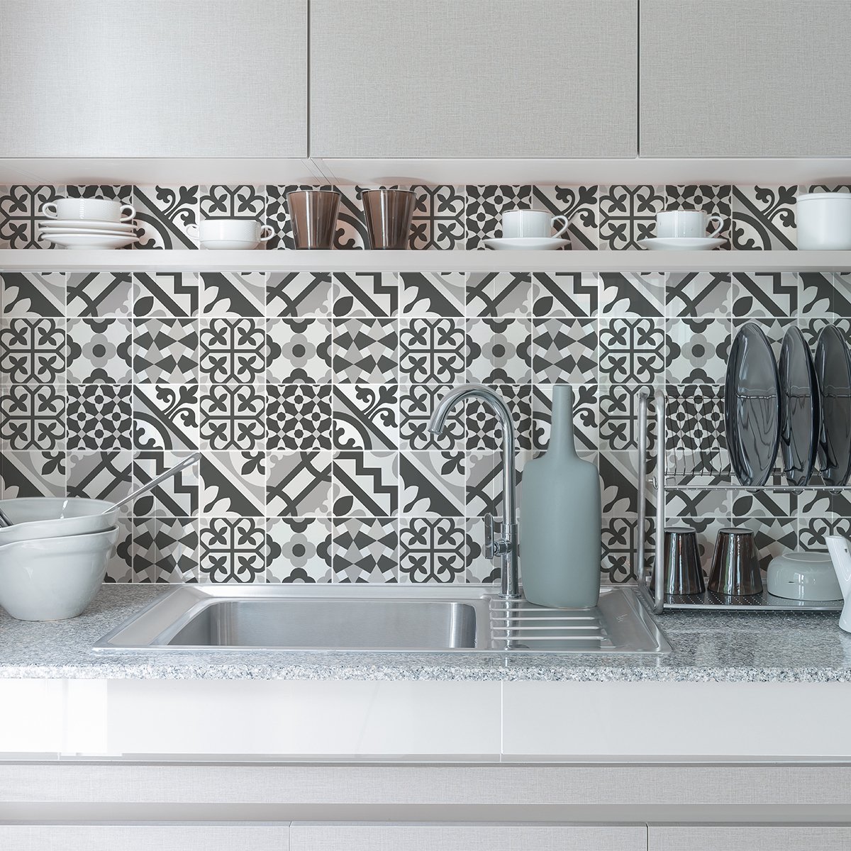 Ambiance Sticker Zelfklevende tegelmuurstickers voor keuken en badkamer - 9 cementtegelstickers (Azulejos/Badajoz) - 9 stickers, 10x10cm Multi color