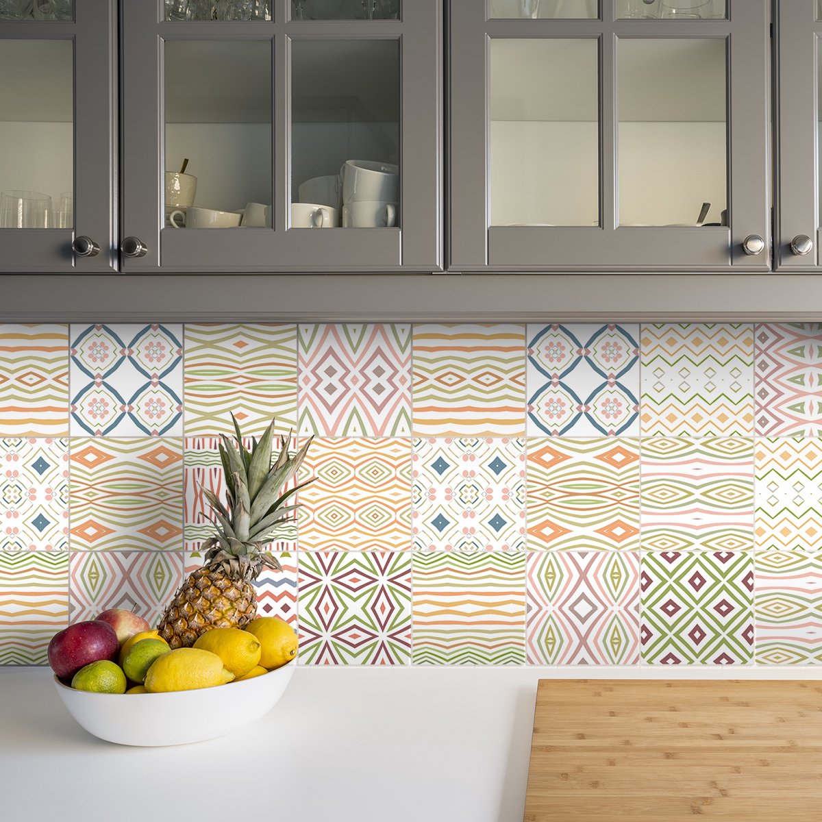 Ambiance Sticker Zelfklevende tegelmuurstickers voor keuken en badkamer - 9 etnische cementtegelstickers ARAO - 9 stickers 15x15cm Multi color