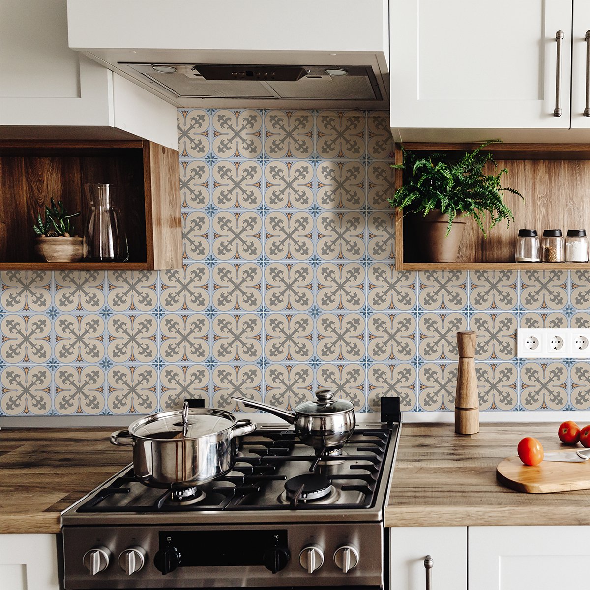 Ambiance Sticker Zelfklevende tegelmuurstickers voor keuken en badkamer - 9 cementtegelstickers (AZULEJOS LIO) - 9 stickers 10x10cm Multi color