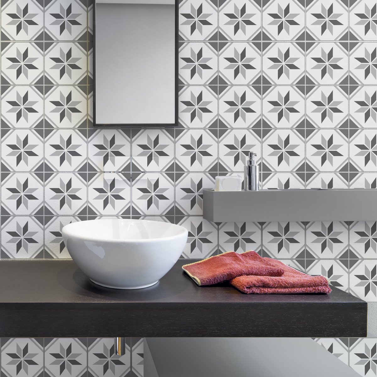Ambiance Sticker Zelfklevende tegelmuurstickers voor keuken en badkamer - 9 cementtegelstickers, Azulejos Noha-stijl - 9 stickers, 15x15 cm Multi color